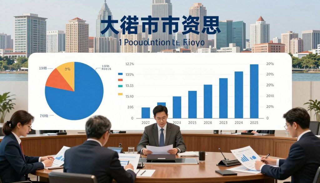A detailed and visually engaging infographic illustrating the relationship between the population of a city and the allowances for city council members. In the foreground, include a professional-looking city council meeting scene with officials in business attire examining charts and graphs. The middle layer features a pie chart and bar graph that visually represent population data and corresponding allowance levels. In the background, depict a city skyline with diverse residential buildings, hinting at the various population densities. Soft, natural lighting illuminates the scene, creating an inviting atmosphere. The image should evoke a sense of professionalism and analytical thinking, emphasizing the analysis of how population size can influence diet (allowance) structures for city officials.