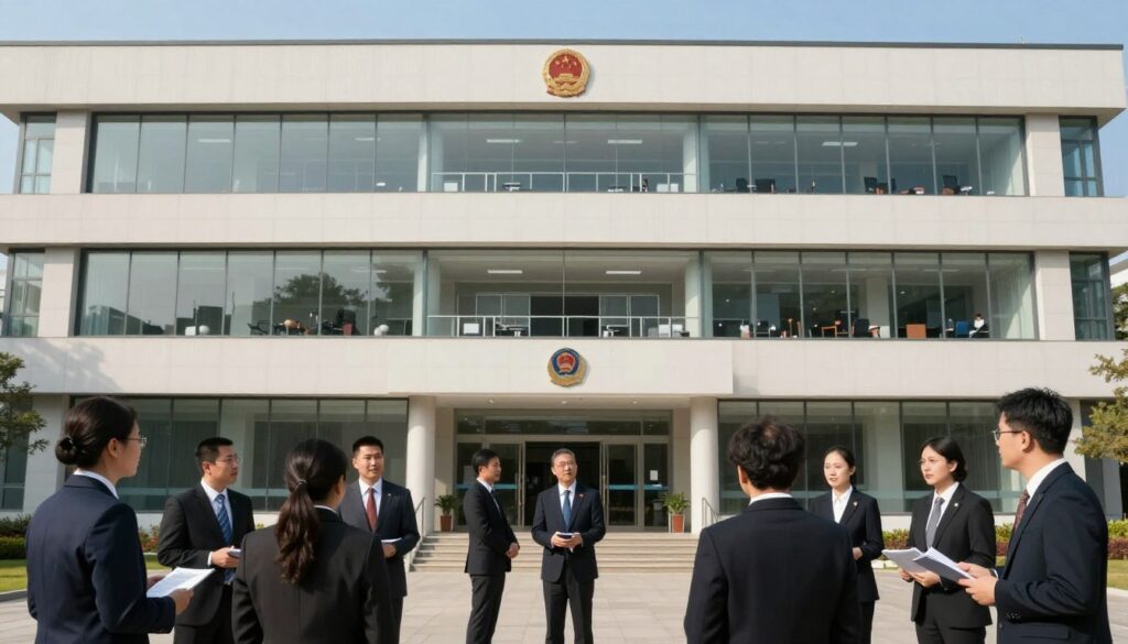 A hierarchical structure of a prosecutor's office, depicted as an elegant, modern building with multiple floors. In the foreground, a diverse group of professionals in formal business attire engages in discussion, representing various levels of the hierarchy. The middle ground shows transparent glass panels and sleek offices, giving a sense of openness and collaboration. The background features a clear blue sky, emphasizing a bright, positive atmosphere. Soft, natural daylight filters in through the windows, casting gentle shadows. The scene conveys professionalism, authority, and a structured environment that reflects the nuances of earnings and career progression within the prosecutor’s office. The composition captures a moment of teamwork, highlighting the dynamic nature of this important institution. A hierarchical structure of a prosecutor's office, depicted as an elegant, modern building with multiple floors. In the foreground, a diverse group of professionals in formal business attire engages in discussion, representing various levels of the hierarchy. The middle ground shows transparent glass panels and sleek offices, giving a sense of openness and collaboration. The background features a clear blue sky, emphasizing a bright, positive atmosphere. Soft, natural daylight filters in through the windows, casting gentle shadows. The scene conveys professionalism, authority, and a structured environment that reflects the nuances of earnings and career progression within the prosecutor’s office. The composition captures a moment of teamwork, highlighting the dynamic nature of this important institution.